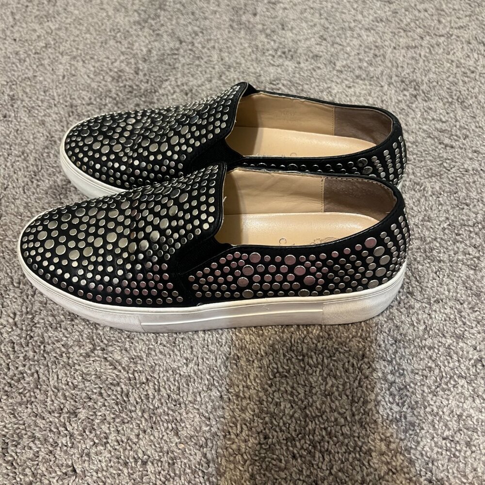 Vince Camuto Studded Black Leather Slip on Kindra Platform Shoes- Womens 7 - Picture 3 of 5